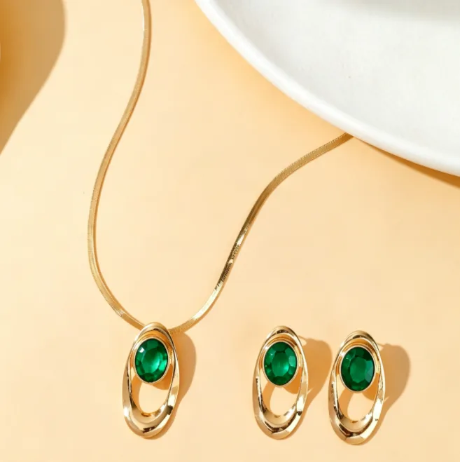 Geometric Oval Black Inlaid Pendant charms Necklaces Drop Earrings Minimalist Elegant Daily Commute Women Fashion Statement Jewelry