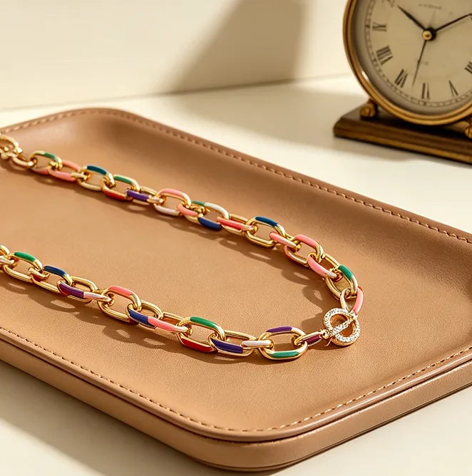 Hip Hop Colorful Enamel OT Clasp Chain Necklace Bracelet Trendy Chunky Link Daily Party Women Statement designer inspired jewelry sets view 2