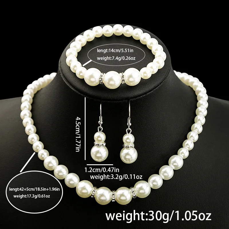 Classic Gradient Size white beaded Necklaces Double Round Pearl Drop Earrings Bracelets Women Bridal designer inspired jewelry sets joias de luxo view 3