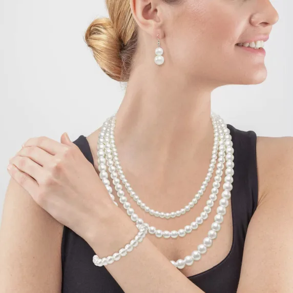 Minimalist Multi Layer Pearl Strand Necklaces Double Round Pearl Drop Earrings Single Row Pearl Bracelets Women Daily Banquet Jewelry Sets view 3