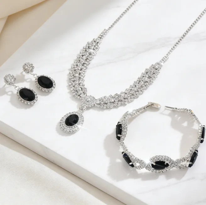 Vintage Luxury ruby Rhinestone Pendant Necklaces red diamond Bracelet Drop Earrings Wedding Statement Jewelry for Women sets view 3