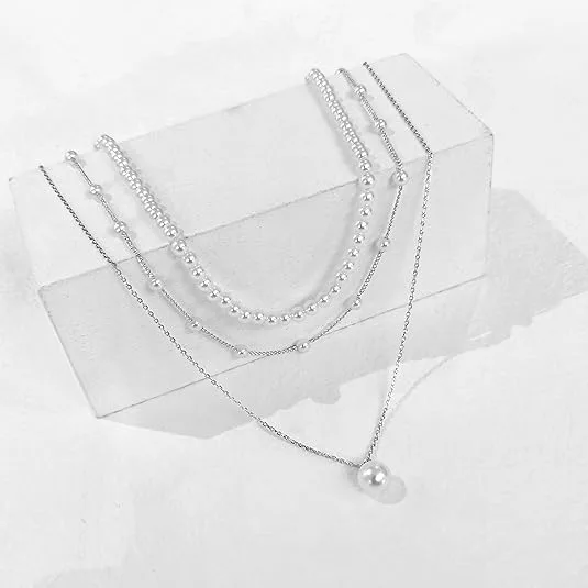 designer inspired Minimalist Triple Layer Pearl Stacked Necklaces for Women Daily party fashion Layering Jewelry