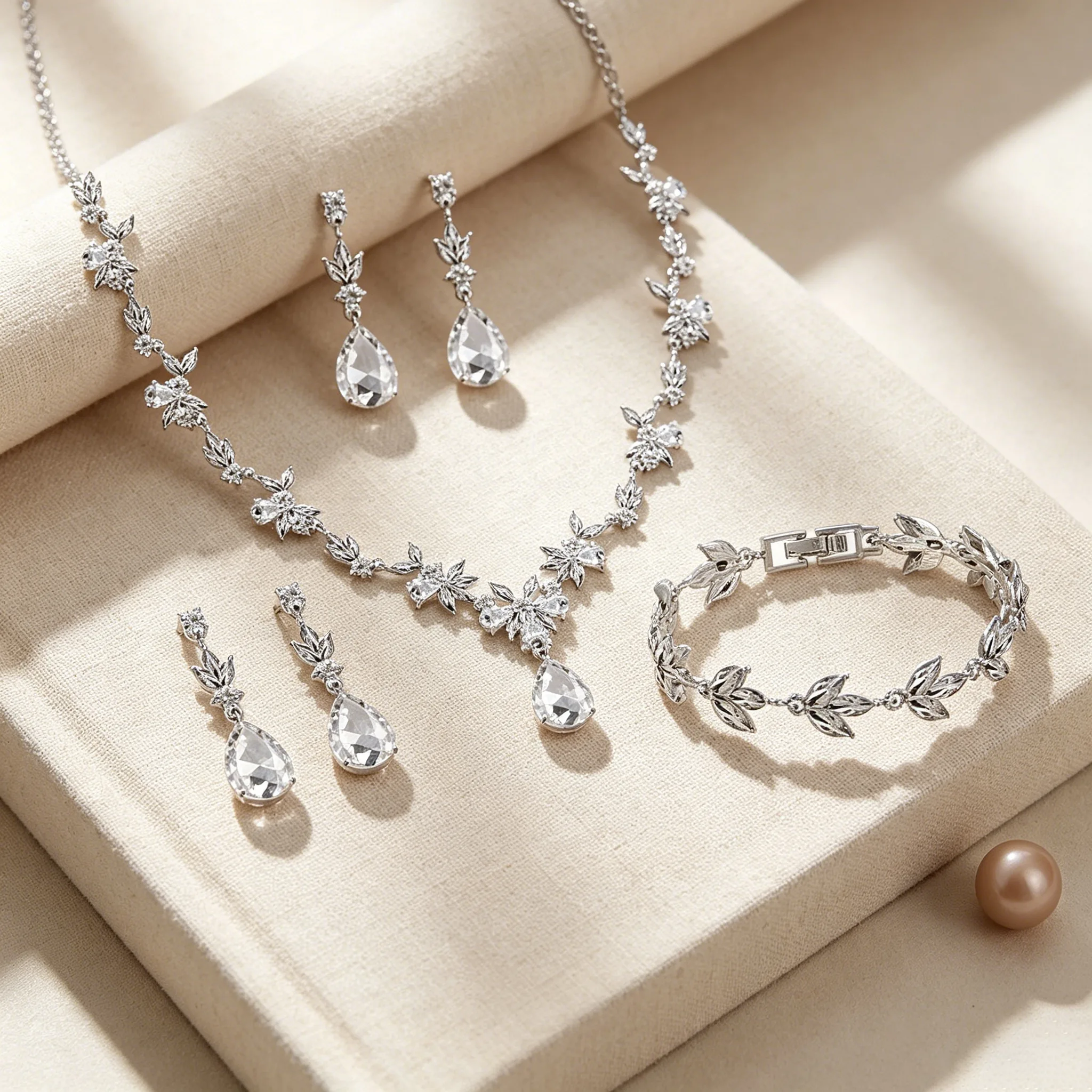 Modern waterdrop flower necklace Dangle Earrings leaf Bracelets designer inspired luxury Jewelry Sets for Women