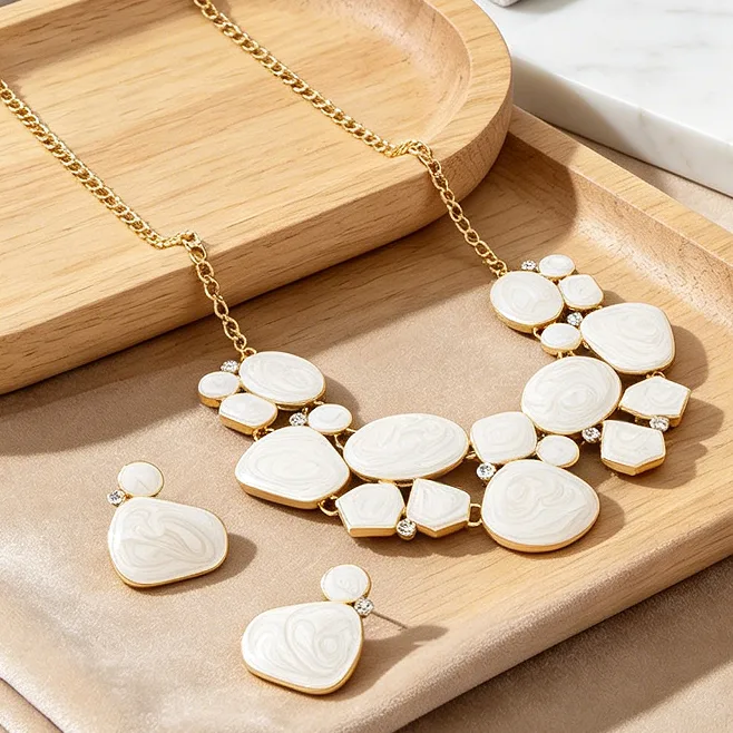 Swirl Enamel Irregular Geometric Bib Pendant Necklaces Stud Earrings Ring Chic Statement fancy jewelry for ladies Women sets