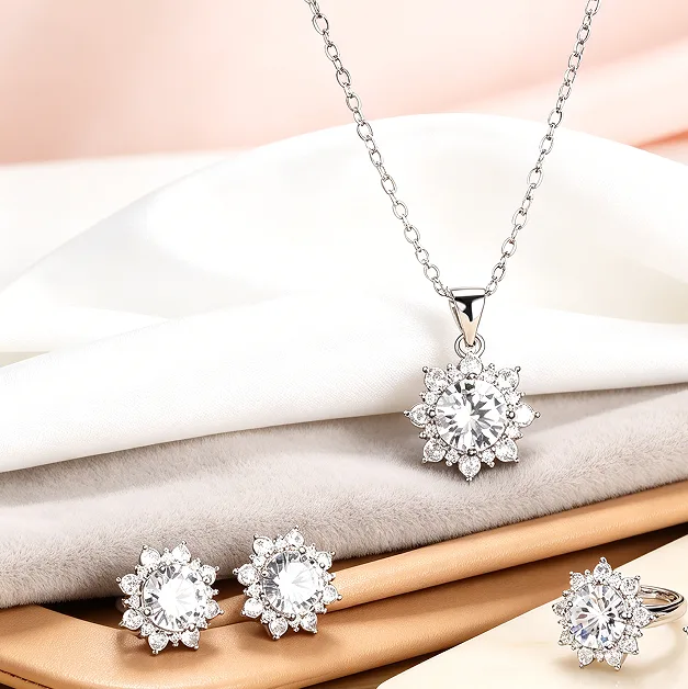 Full Shiny Rhinestone Sunflower Pendant Necklaces diamond Stud Earrings Rings Luxury Wedding Party Jewelry Sets for Women gift