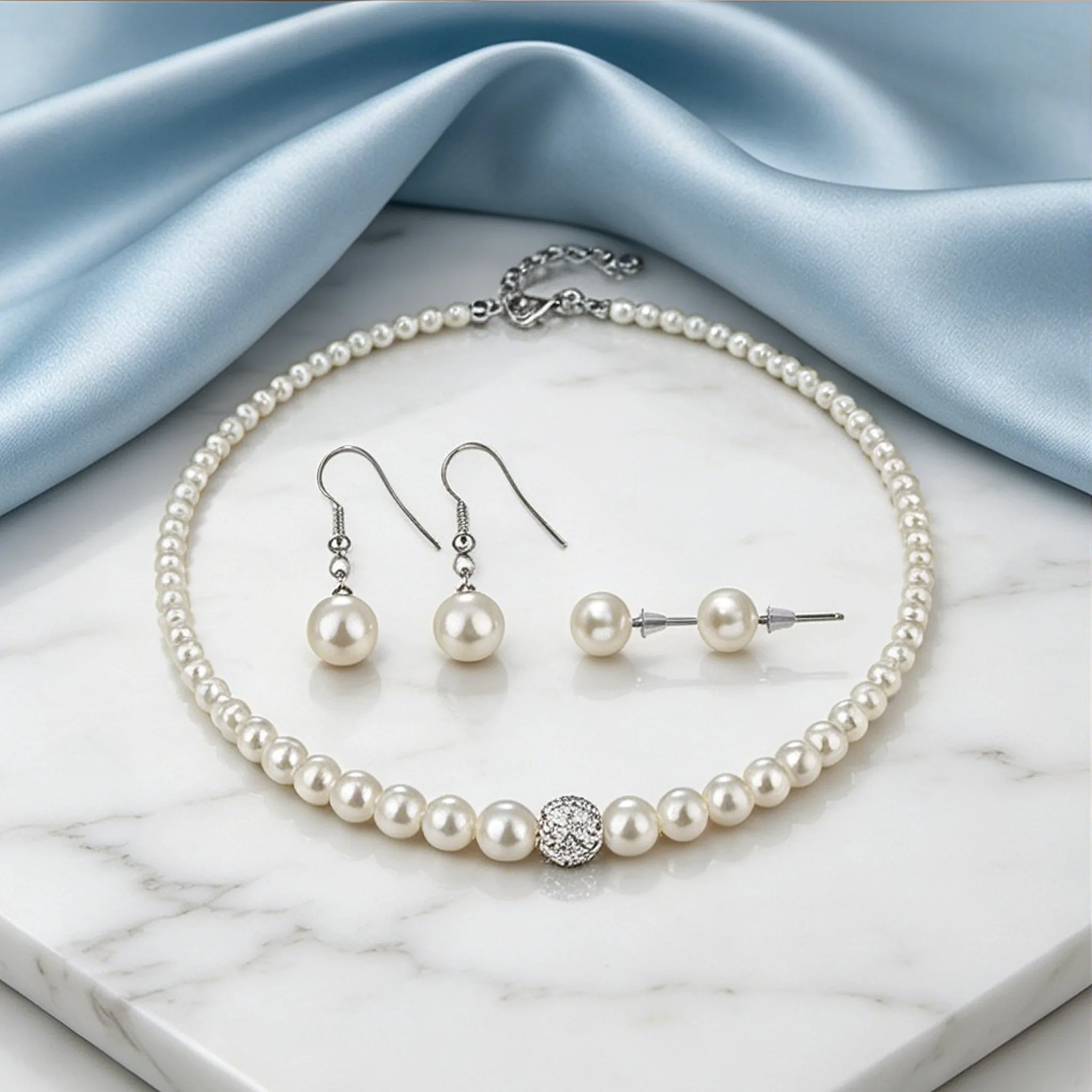 Imitation Pearl elegant jewelry sets earrings double bracelet necklaces for women Bridal gift joias de luxo view 3