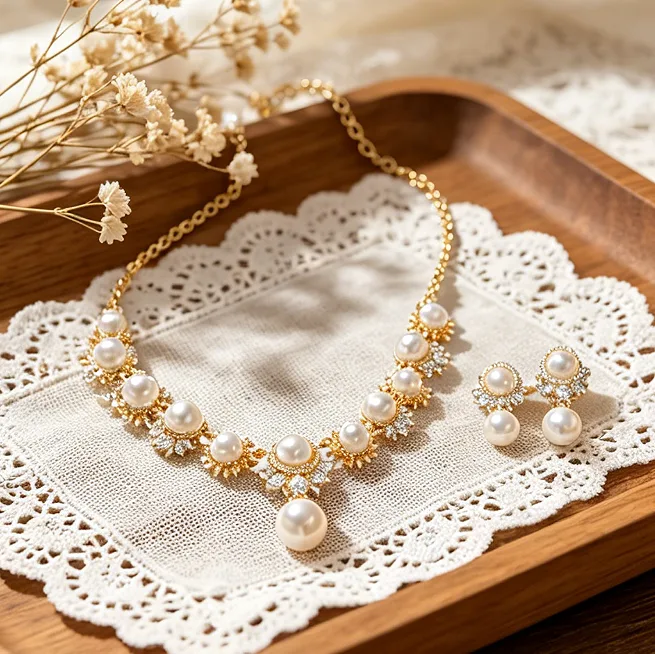 Luxury Floral shining Rhinestone Pearl Y Drop Necklaces big Round Pearl Dangle Earrings Women Wedding Gala Jewelry Sets