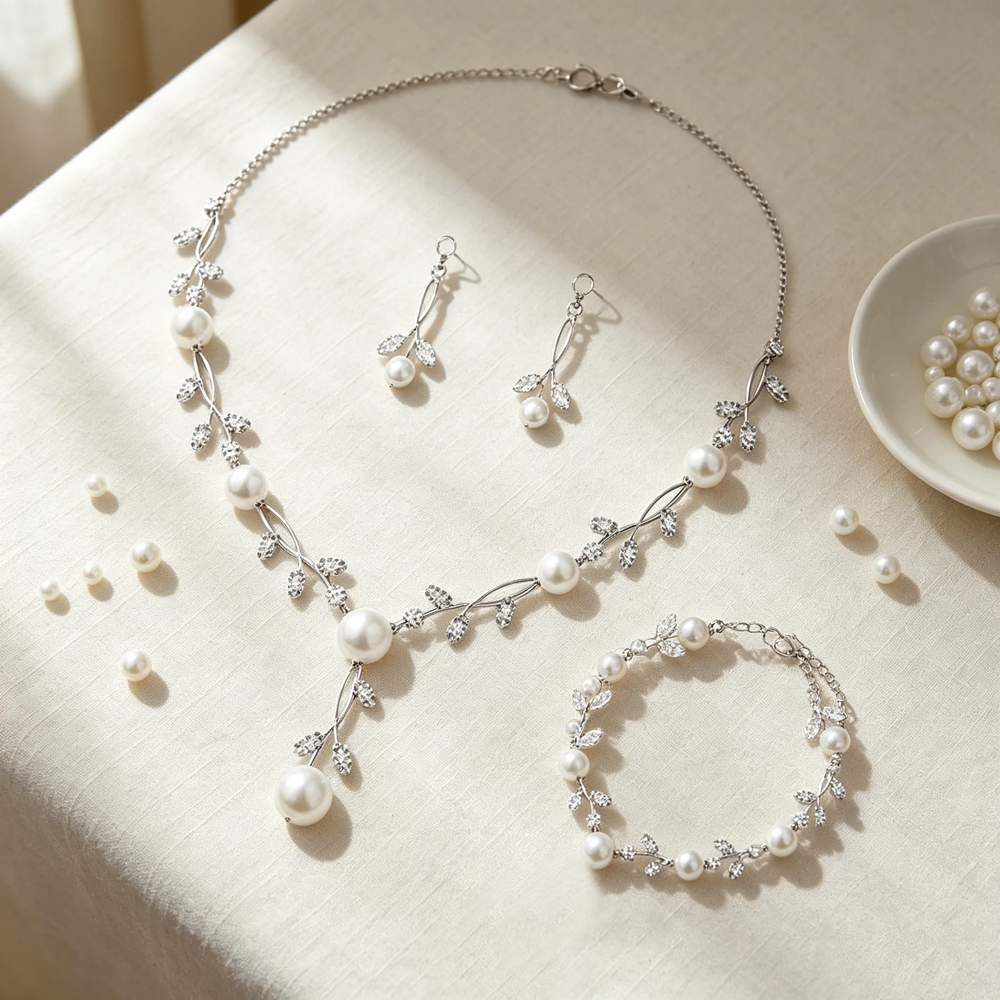 flower Single Row Imitation Pearl Y Pendant Necklaces Classic Drop Stud Earrings bracelet Women fashion wedding bridal Jewelry Sets