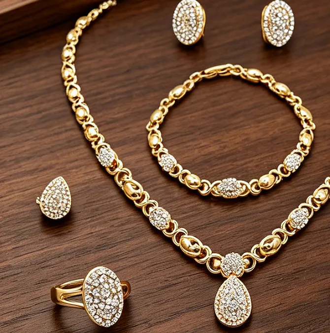 Luxury Interlocking Chain Oval Pave Rhinestone Drop Necklaces Stud Earrings Linked Chain Bracelets Adjustable Rings Women Wedding Banquet Jewelry Sets view 2