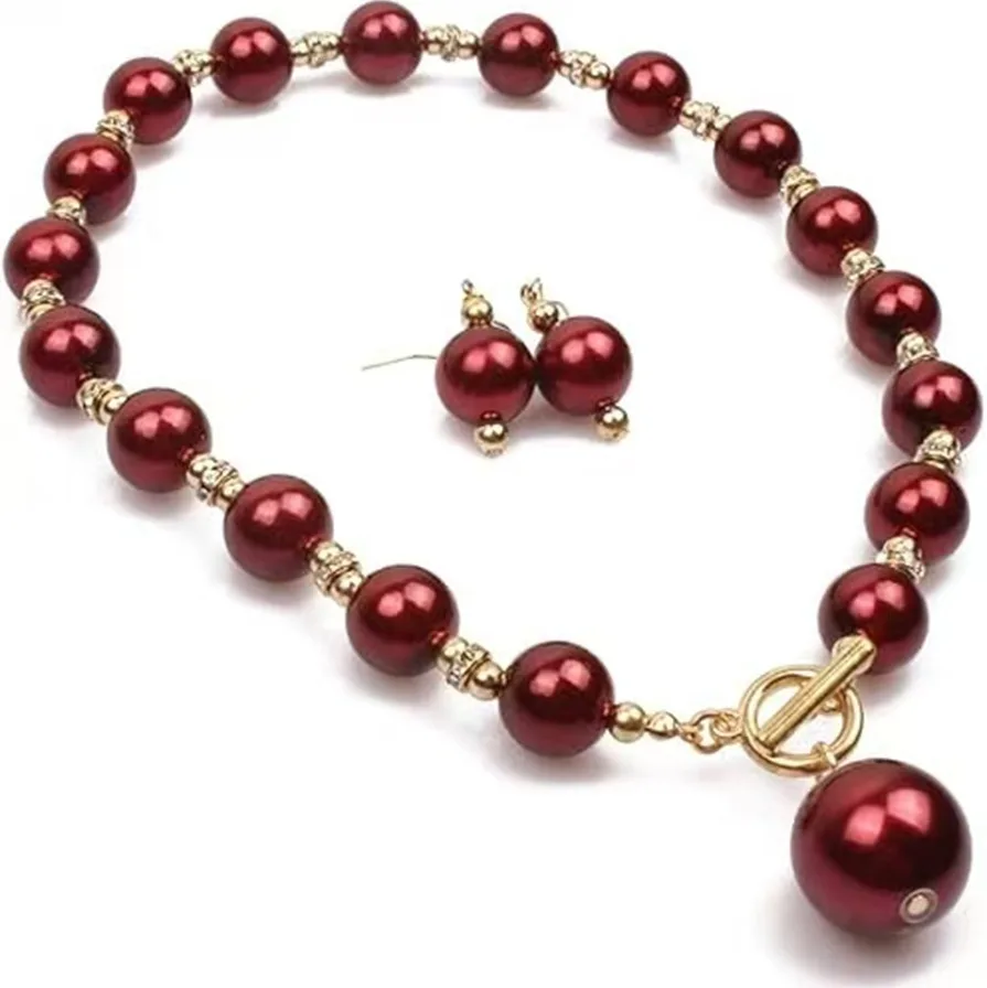 Elegant Single Strand Champagne beaded Pearl OT Toggle Clasp Necklaces Drop Earrings Women luxury statement Jewelry Sets view 3