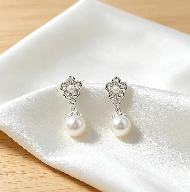 Elegant Floral Rhinestone Pendant Necklaces flower Drop Earrings Imitation Pearl beaded Bridal Wedding Banquet Women Jewelry Sets view 2