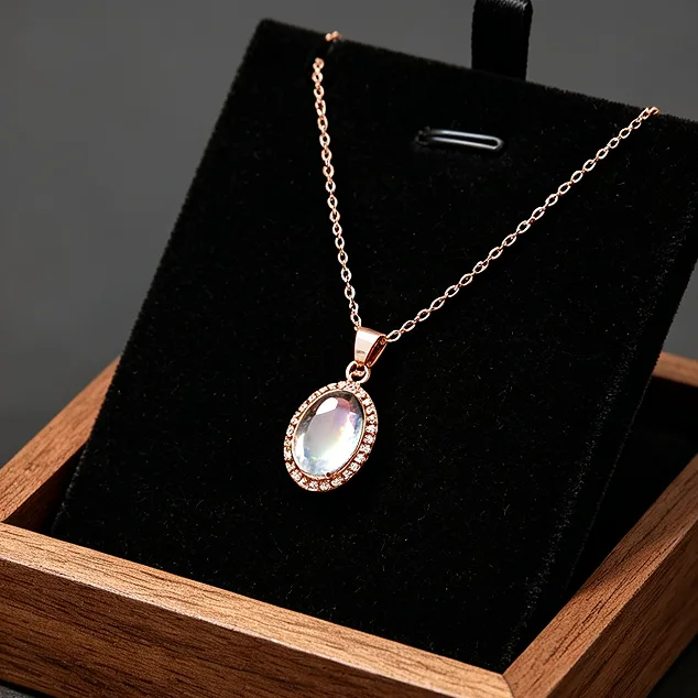 Wholesale Lustrous Iridescent Oval Crystal Pendant Necklaces Mini Stud Earrings Rings Elegant Jluxury ewelry Sets for Women view 3