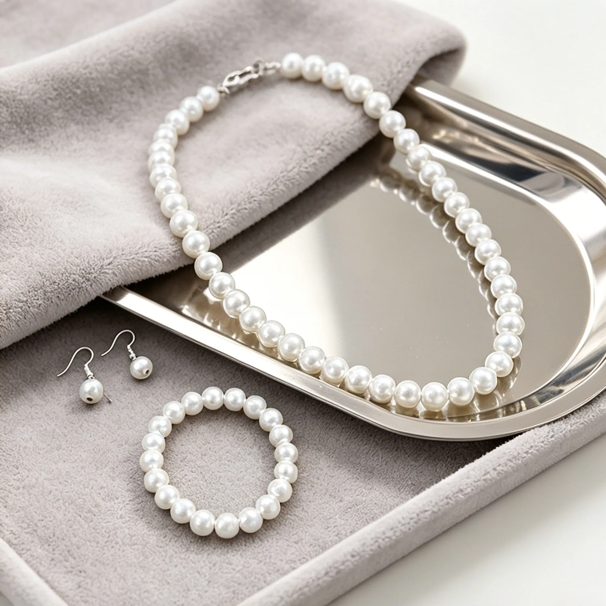 elegant Imitation Pearl 3 Piece classic jewelry sets necklaces earrings bracelet for women gift view 2