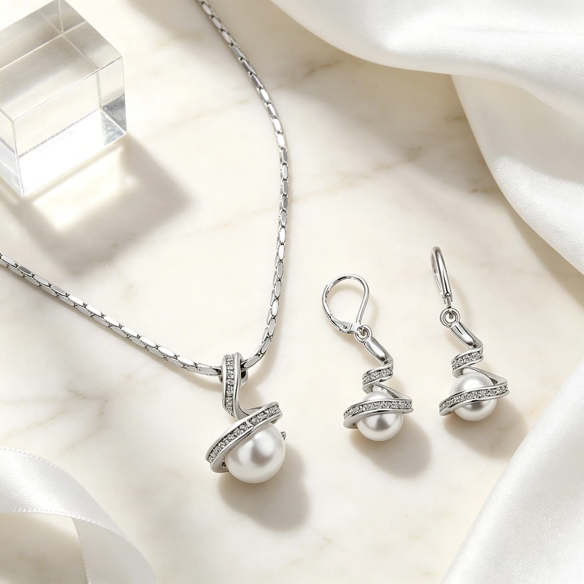 Modern Twisted Irregular Curve Pearl Pendant Necklaces Drop Earrings designer inspired Jewelry Sets for Women