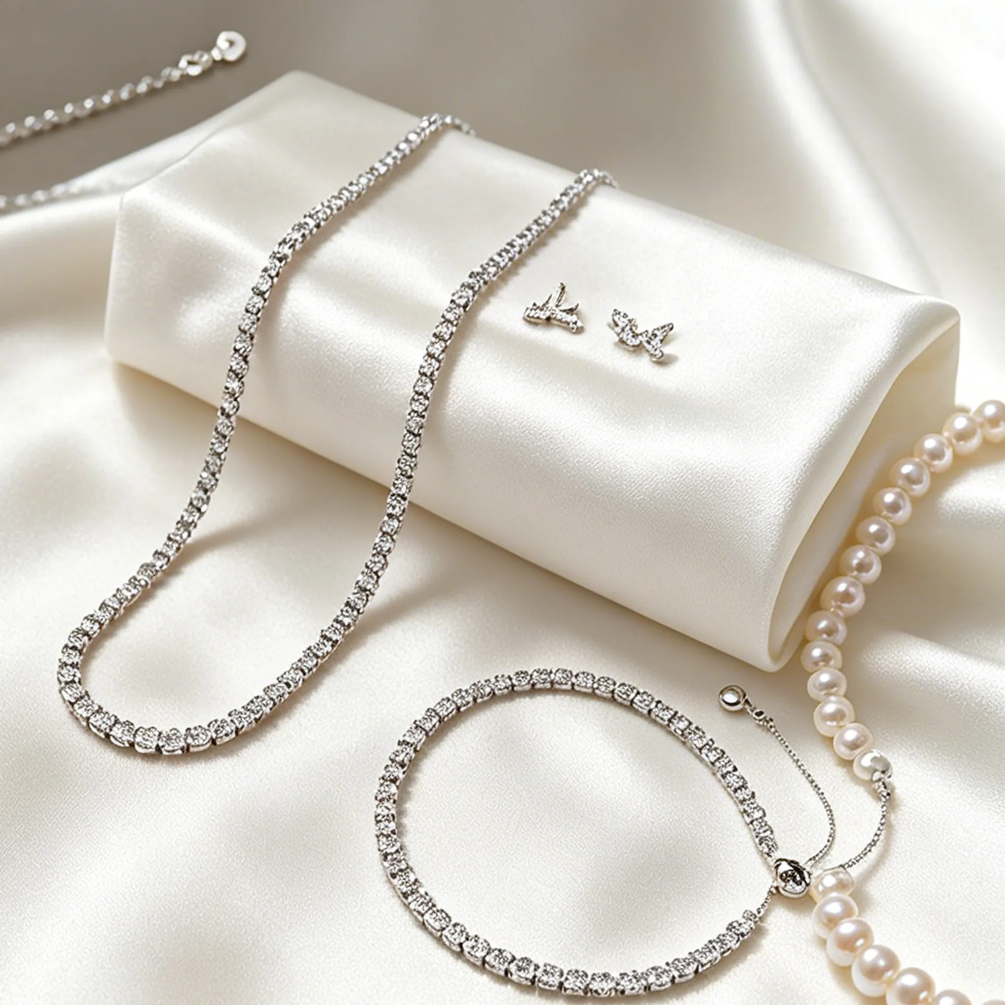 Full with Rhinestone jewelry Adjustable bracelet stud earrings Single-row necklaces for women wedding gift