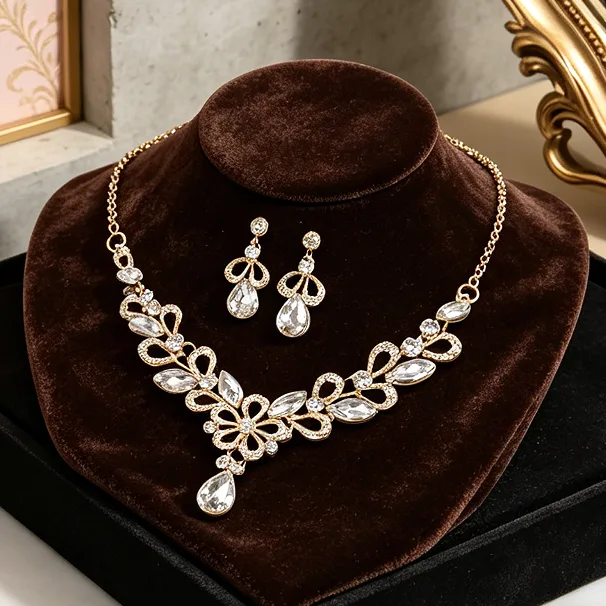 luxury Full with Rhinestone flower pendant necklaces waterdrop earrings jewelry sets for women Daily Party gift view 2