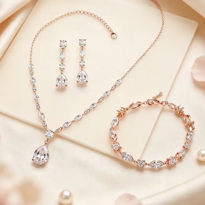 Elegant Marquise Teardrop Rhinestone Y Drop Necklaces diamond Dangle Earrings Bracelets for Women Bridal Wedding Jewelry Sets