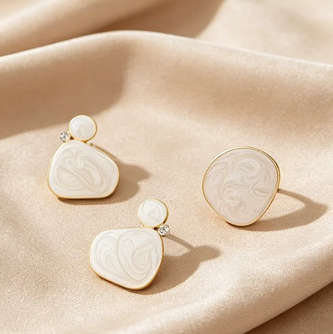 Swirl Enamel Irregular Geometric Bib Pendant Necklaces Stud Earrings Ring Chic Statement fancy jewelry for ladies Women sets view 2