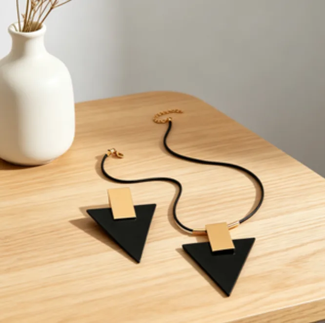 Exaggerated Two Tone Geometric Triangle Pendant Necklaces Contrast Color Drop Earrings Minimalist Street Women Statement Jewelry