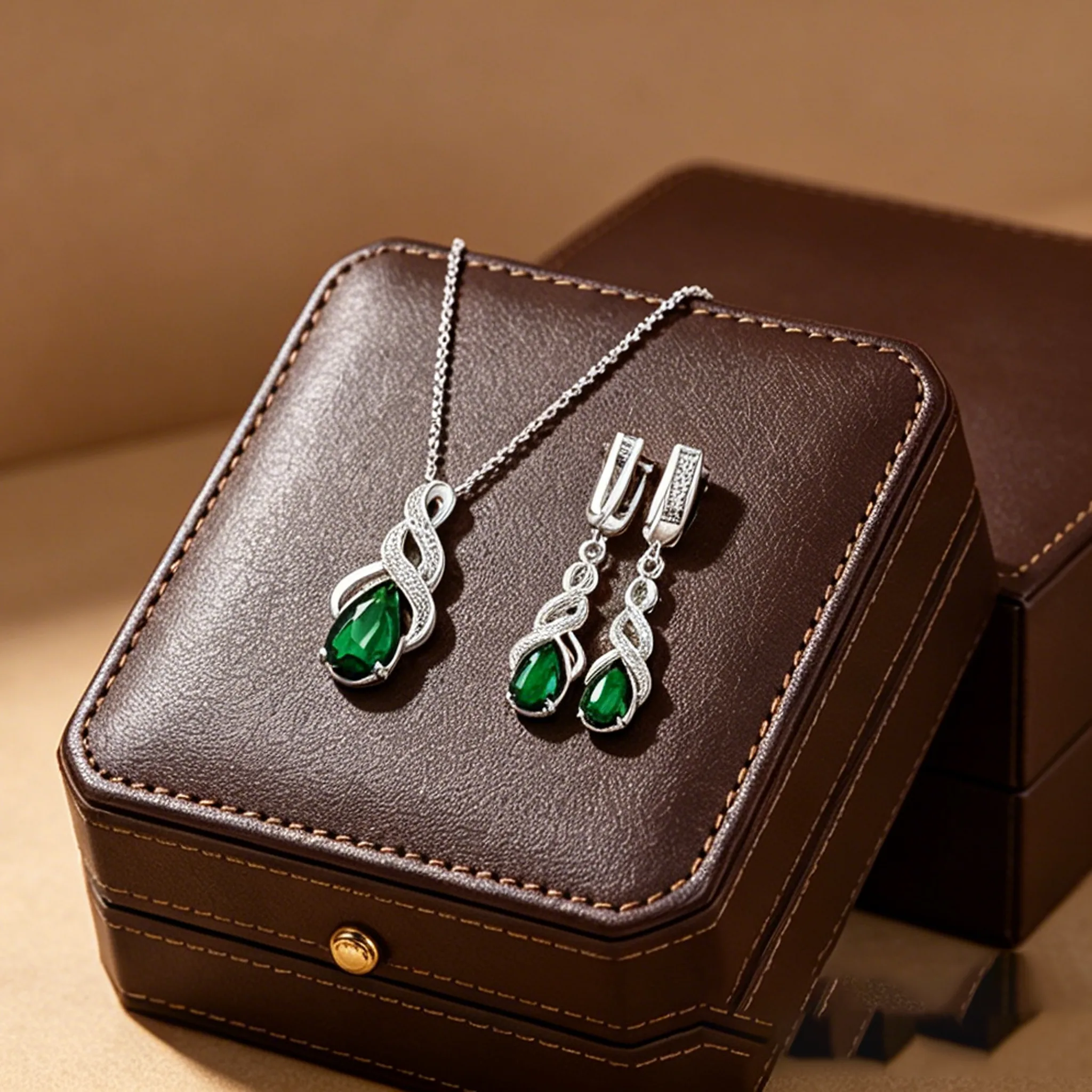 Full green Rhinestone pendant necklace luxury hoops earrings bracelets ring fancy for ladies Women luxury jewelry sets