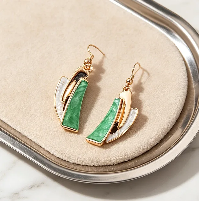 Bohemian Oil Painting Gradient green Irregular Geometric Bib Choker Necklaces Drop Earrings Ethnic Women Statement Jewelry view 2