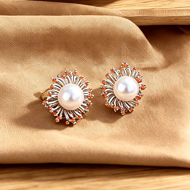wholesale Copper Firework Designer Imitation Pearl Flower pendant necklace earrings ring sets for Women wedding jewelry view 2
