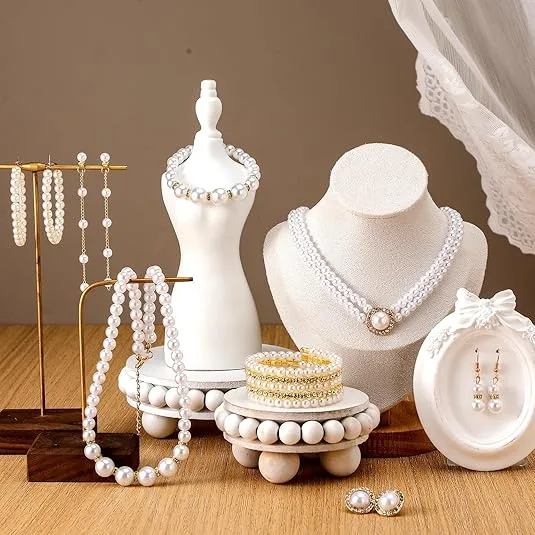 Fashion Multi Tier Pearl Tassel Necklaces Varied Length Pearl Drop Earrings Wide Row Pearl Bracelets Women Stack gold Jewelry Sets for gift view 2
