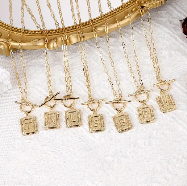 Vintage Three Layer Stacked Chain Necklaces Tiny Starburst Rhinestone Charms Square Initial Letter OT Toggle Pendant Women Daily Layering Fashion Jewelry view 2