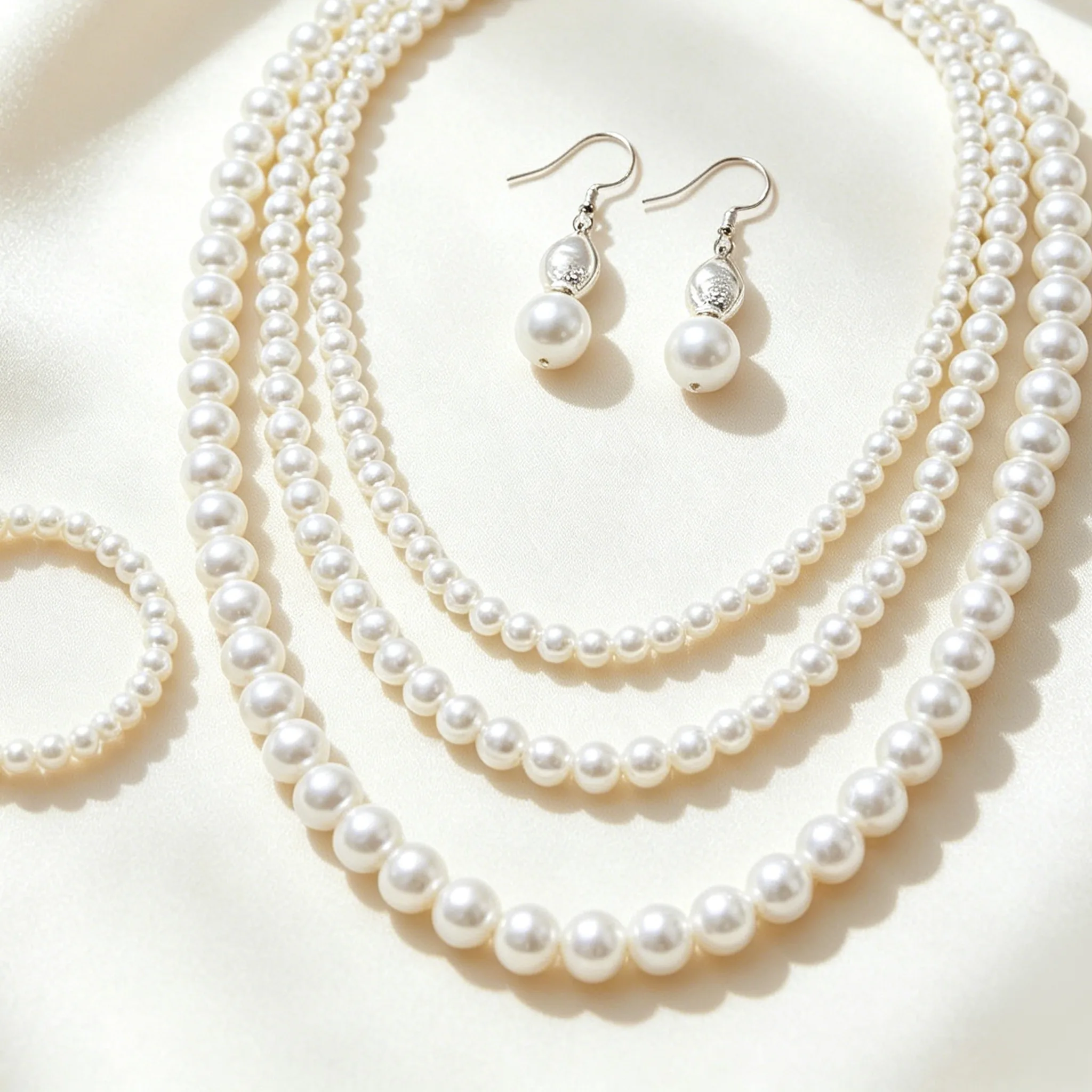Minimalist Multi Layer Pearl Strand Necklaces Double Round Pearl Drop Earrings Single Row Pearl Bracelets Women Daily Banquet Jewelry Sets