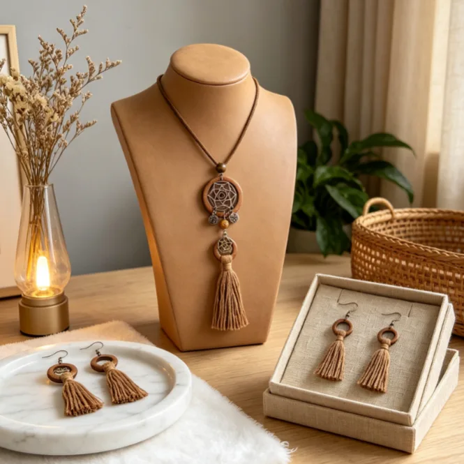Bohemian Hollow Dreamcatcher Long Tassel Pendant Necklaces Circle Tassel Drop Earrings Ethnic Vintage Holiday Women Statement Jewelry view 3