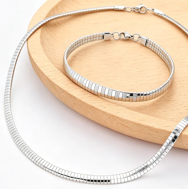 silver anti-tarnish Snake Choker Necklaces Bracelets Minimalist Smooth Flat Chain Stainless Steel Jewelry Sets For Women Stackable Accessories