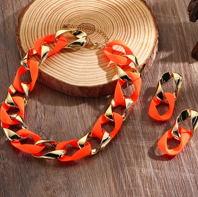 Chunky Twist Interlocking Chain Choker Necklaces Double Link Drop Earrings Minimalist Hip Hop chunky Women Men Statement Jewelry view 2