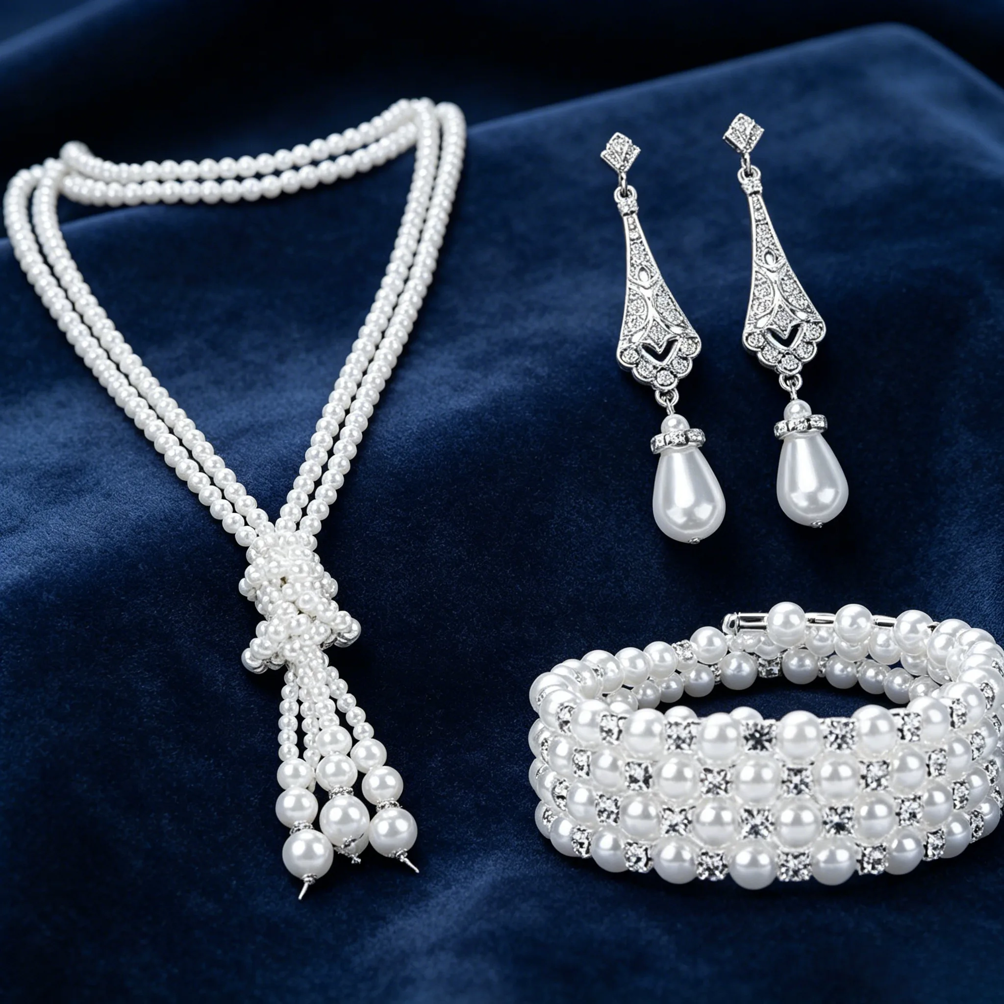 Minimalist Thin Rhinestone Charm beaded long Necklaces Drop Earrings Imitation Pearl Bracelets Women fashion wedding Multilayer Jewelry Sets view 2