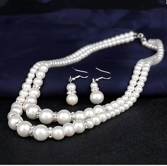 elegant Imitation Pearl designer inspired jewelry sets double necklaces drop earrings for women gift view 2