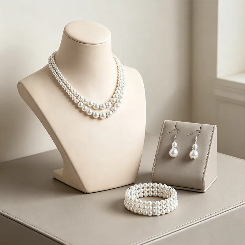 Fashion Multi Tier Pearl Tassel Necklaces Varied Length Pearl Drop Earrings Wide Row Pearl Link Bracelets Women Stack Jewelry Sets for gift view 3
