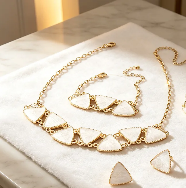Geometric Linked Cream Swirl Triangle Bib Necklaces Bracelet Stud Earrings Ring Minimalist Statement fancy jewelry for ladies Women