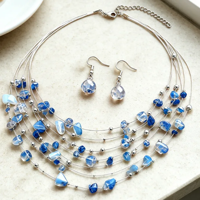 Bohemian Multi-Layer Irregular Red Chip Beaded Tassel Necklaces Dangle Earrings Women vintage Vacation Fashion Jewelry Sets view 2
