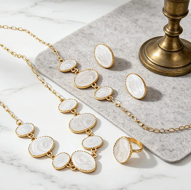 Fashion Swirl Textured Oval Linked Bib Pendant Necklaces Bracelet Stud Earrings Minimalist Statement fancy jewelry for ladies Women