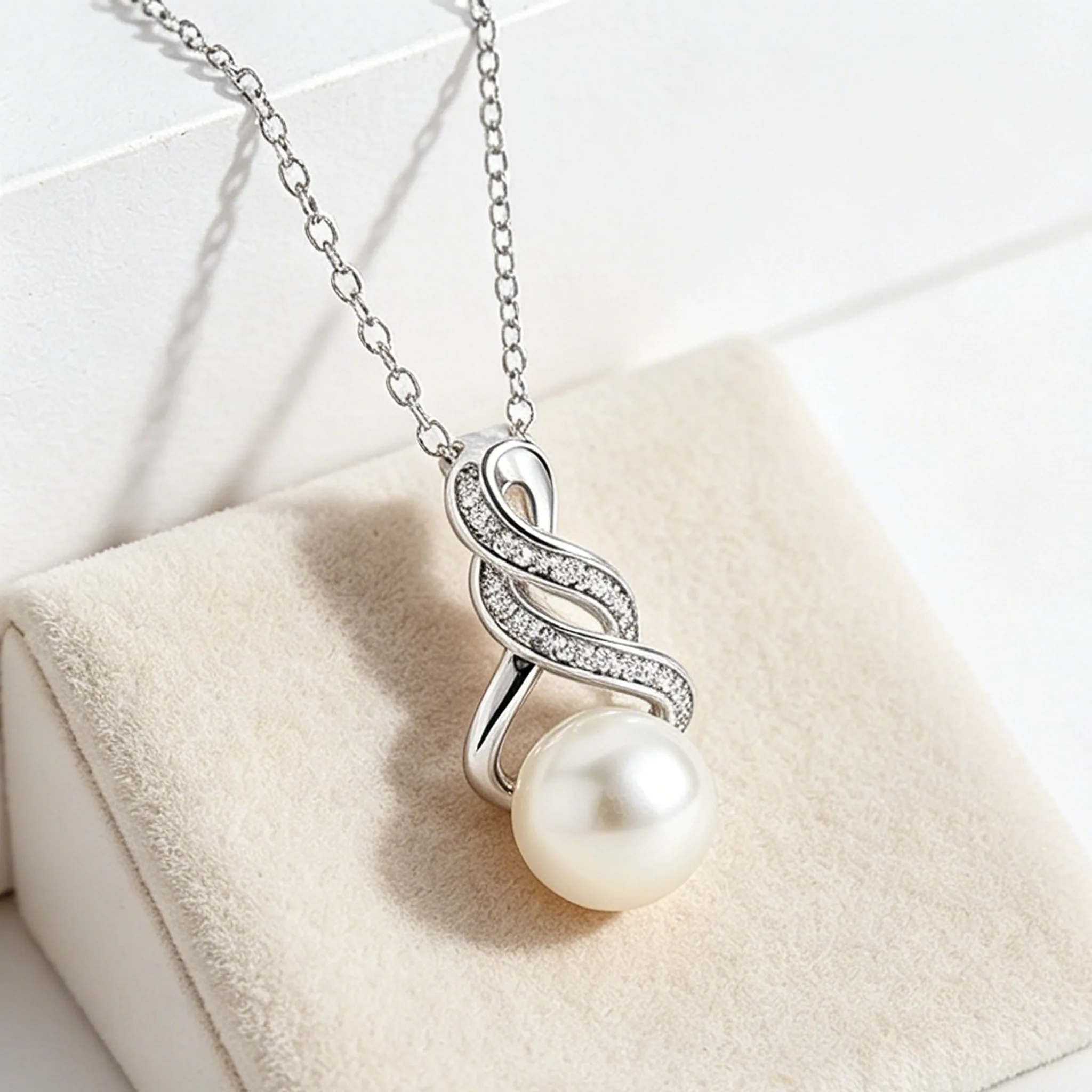 Minimalist Twisted Line Rhinestone Imitation pearl Pendant Necklaces Drop Earrings for Women elegant designer Jewelry Sets view 3
