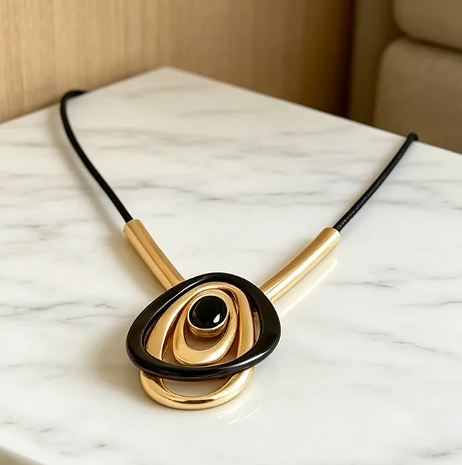 Vintage Two Tone Interlayer Oval Loop Pendant Necklaces Double Circle Stud Earrings Minimalist Business Women Statement chunky Jewelry view 3