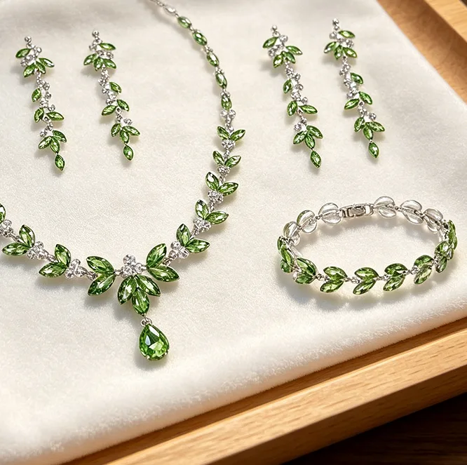 Luxury Rhinestone butterfly Teardrop Y Drop Necklaces Long Dangle Earrings Leaf Bracelets Women Bridal Wedding party Jewelry Sets view 2