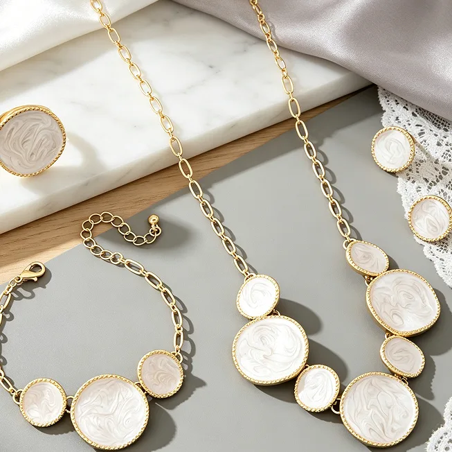 Minimalist Unique Irregular Round White Enamel Disc Pendant Necklaces Bracelet Stud Earrings Ring Daily Women Statement Jewelry view 2
