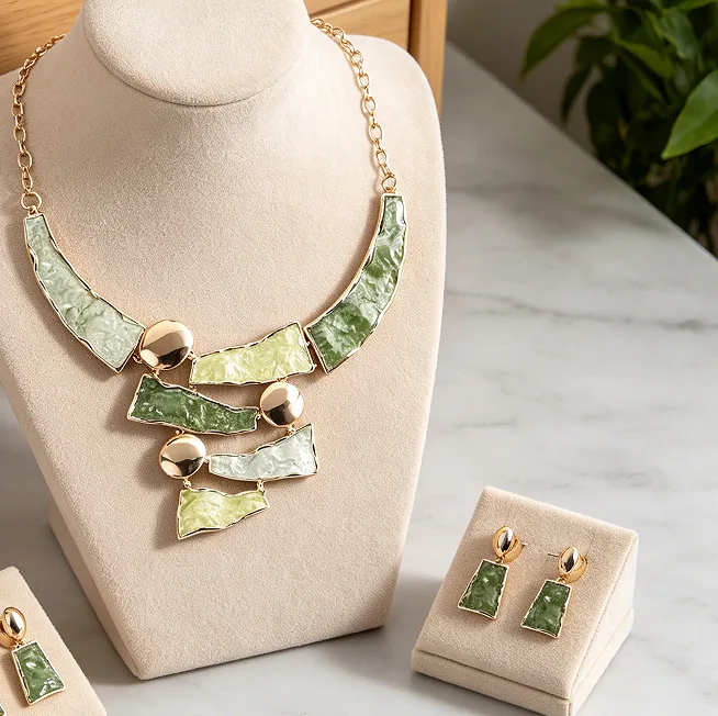 Bohemian Oil Painting Pink Purple Irregular Geometric Patchwork Pendant Necklaces Square Textured Stud Earrings Ethnic Block Women Statement Jewelry view 2