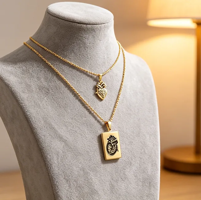 Rock Punk Anatomical Heart Pendant Couple Necklaces Square Tag Heart Shape Chain Trendy Gothic Lovers Statement men women Jewelry view 2