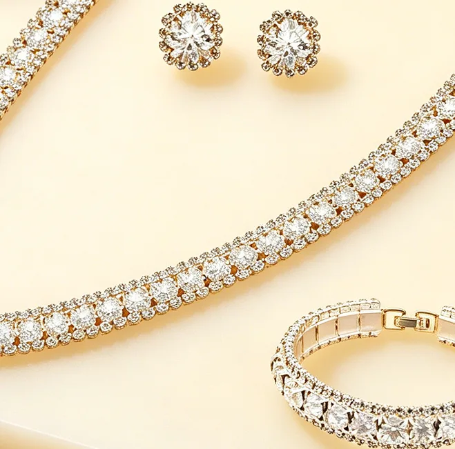 luxury All Round Rhinestone Choker Necklaces diamond Stud Earrings Tennis Bracelets Women Wedding party Bridal Jewelry Sets view 2