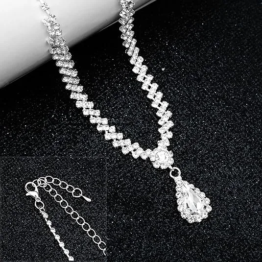 Edgy Rhinestone Inlaid Designer Pendant Necklaces Drop Dangle Earrings tennis bracelet Jewelry Sets joias de luxo for Women Daily view 2