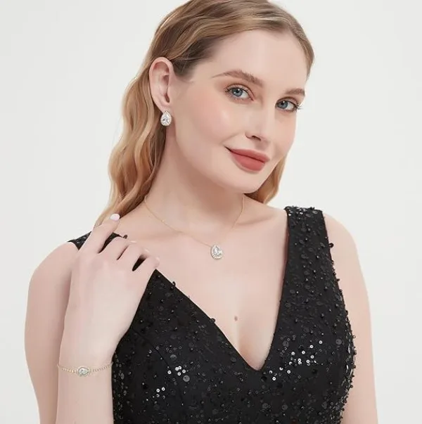 luxury waterdrop Rhinestone pendant Necklaces Drop Earrings Irregular Bracelets for bridal fashion Women Wedding Jewelry Sets view 3