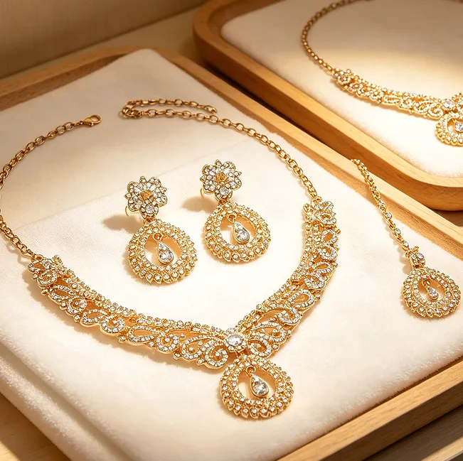 Luxury Teardrop Rhinestone Bridal Choker Necklaces Drop Earrings Forehead Chain Elegant Wedding Banquet Jewelry for Women view 2