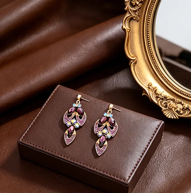 Vintage V-shaped flower Black Rhinestone White Pearl Drop Necklaces Leaf Single Pearl Dangle Earrings Women Wedding Bridal Elegant Jewelry Sets view 2