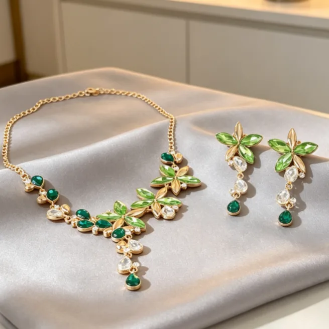 Elegant Blue Floral Rhinestone Pendant Necklaces flower Tassel Drop Earrings Romantic Wedding Women Jewelry joias de luxo